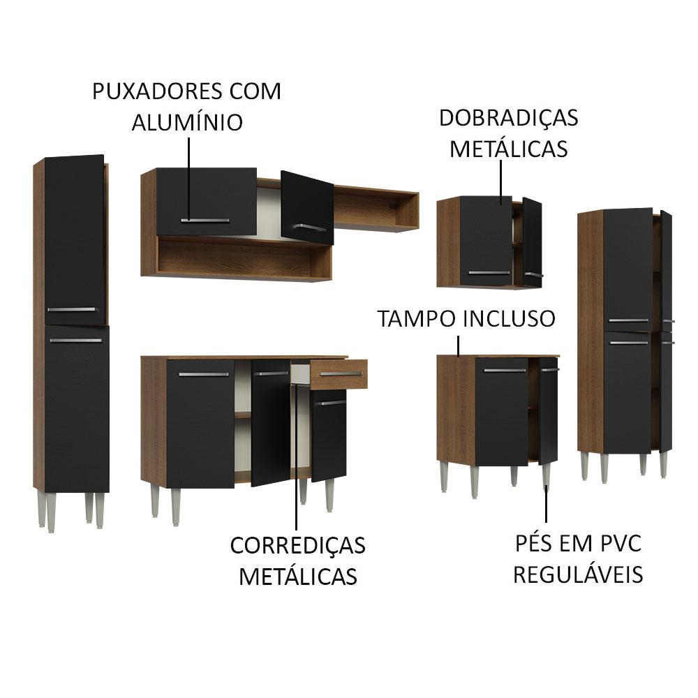 Armário de Cozinha Completa 325cm Rustic/Preto Emilly Madesa 02