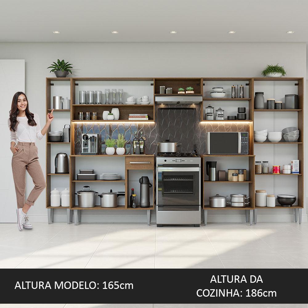 Armário de Cozinha Completa 325cm Rustic/Preto Emilly Madesa 02
