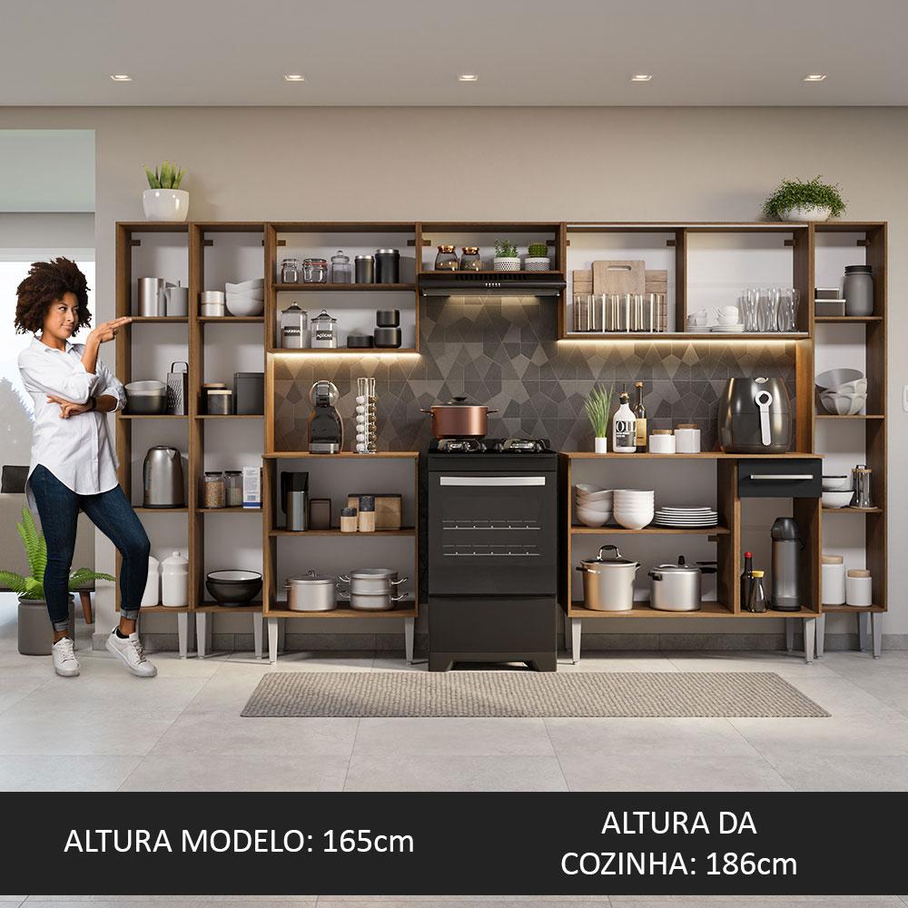 Armário de Cozinha Completa 325cm Rustic/Preto Emilly Madesa 03