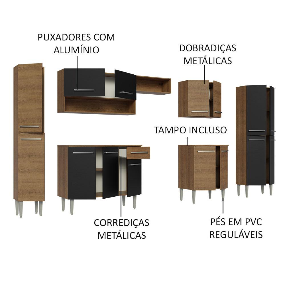 Armário de Cozinha Completa 325cm Rustic/Preto/Rustic Emilly Madesa 02