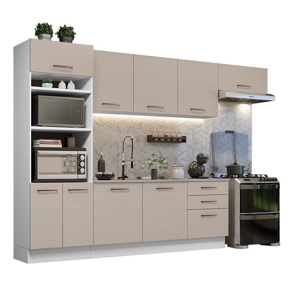 Armário de Cozinha Completa 330cm Branco/Crema Agata Madesa 01