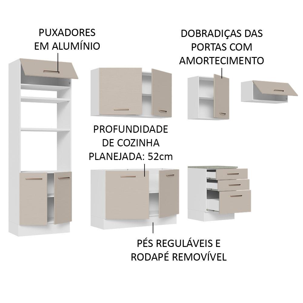 Armário de Cozinha Completa 330cm Branco/Crema Agata Madesa 01