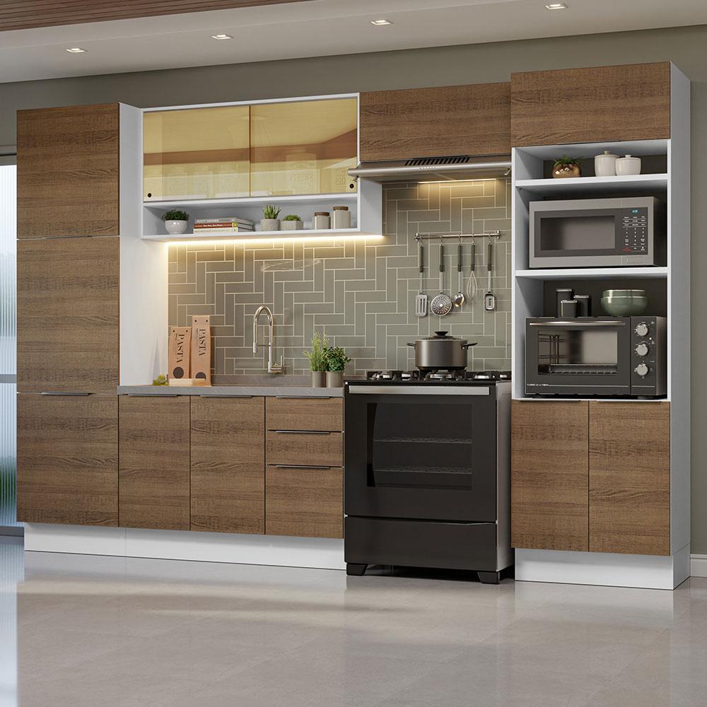 Armário de Cozinha Completa 330cm Branco/Rustic Stella Madesa 03