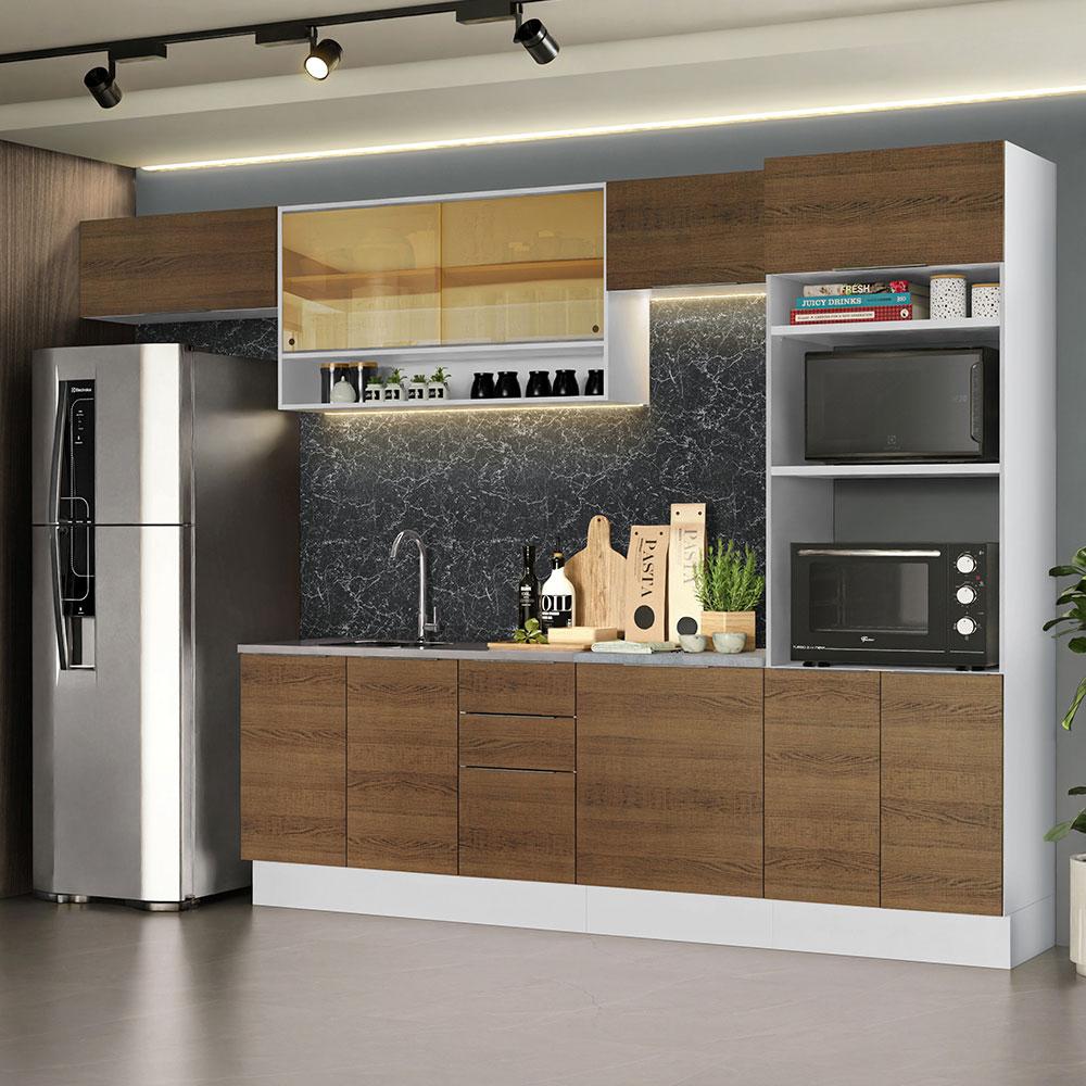 Armário de Cozinha Completa 330cm Branco/Rustic Stella Madesa 06