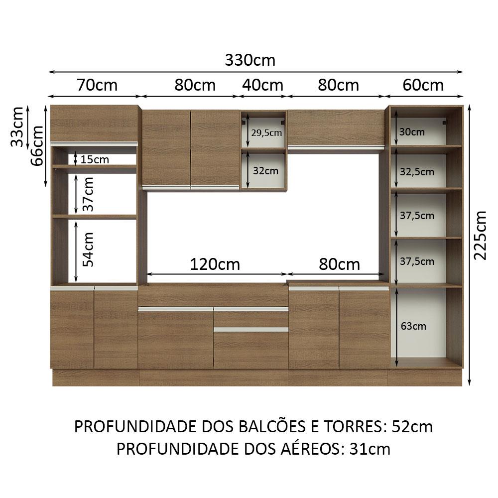 Armário de Cozinha Completa 330cm Rustic Glamy Madesa 03