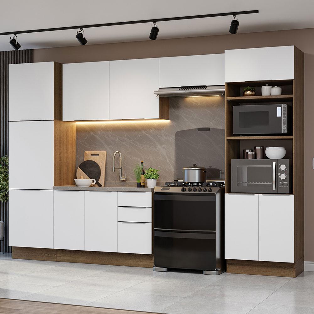 Armário de Cozinha Completa 330cm Rustic/Branco Stella Madesa 02