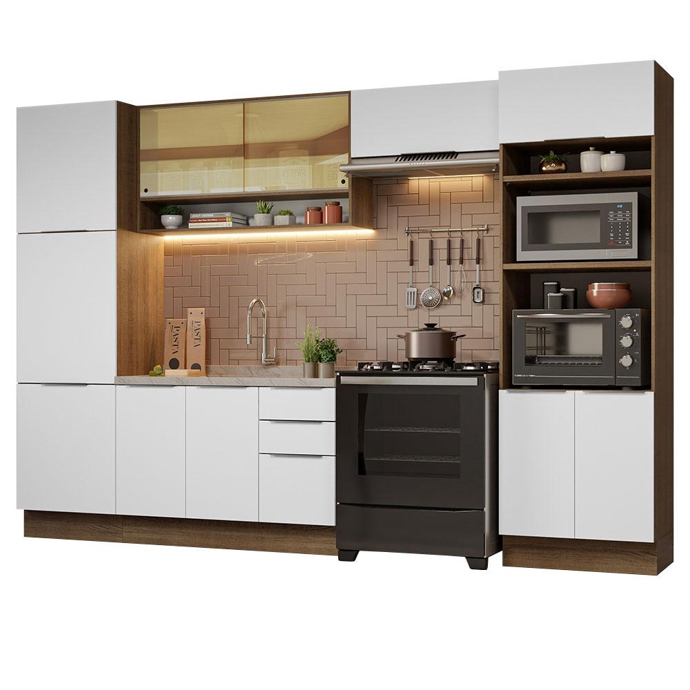 Armário de Cozinha Completa 330cm Rustic/Branco Stella Madesa 03
