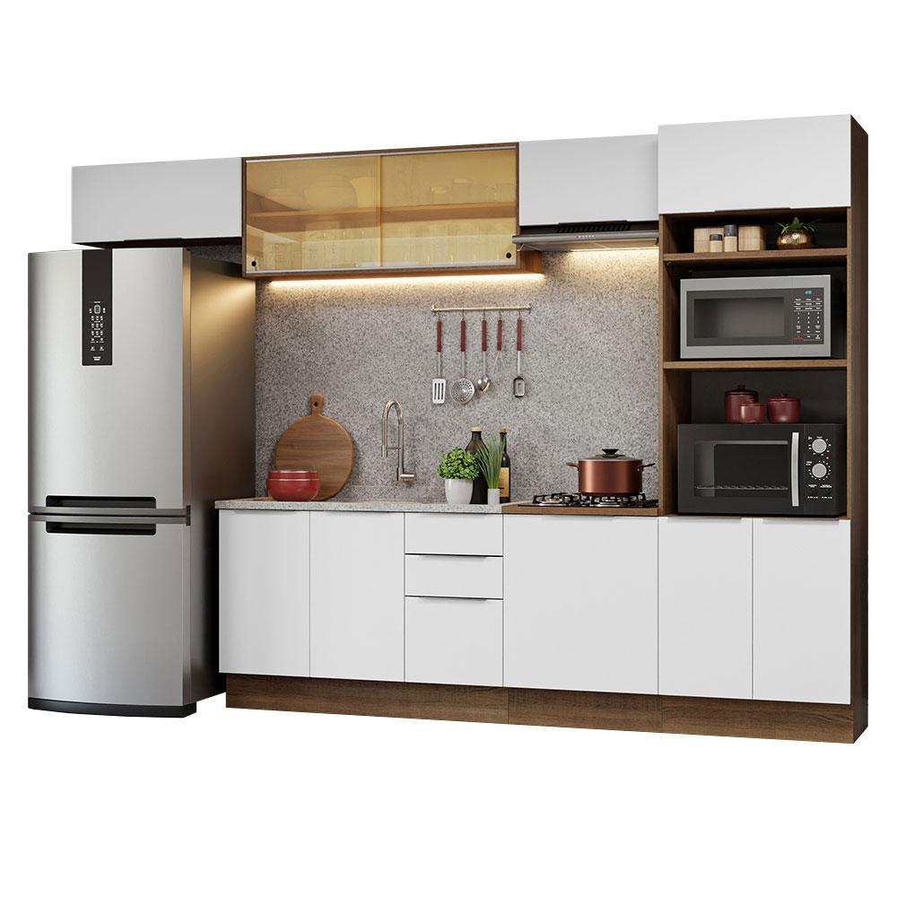 Armário de Cozinha Completa 330cm Rustic/Branco Stella Madesa 04