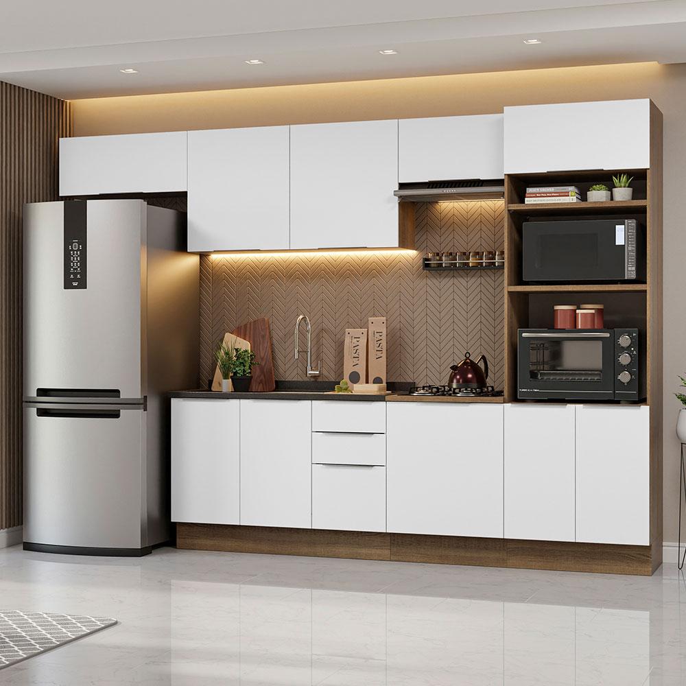 Armário de Cozinha Completa 330cm Rustic/Branco Stella Madesa 05