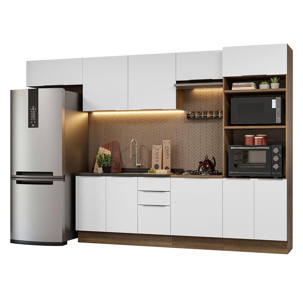 Armário de Cozinha Completa 330cm Rustic/Branco Stella Madesa 05