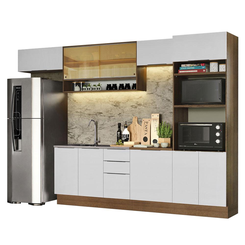 Armário de Cozinha Completa 330cm Rustic/Branco Stella Madesa 06