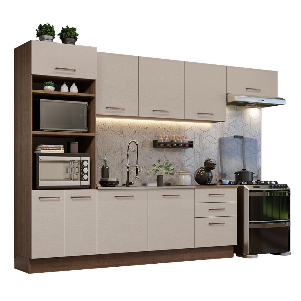 Armário de Cozinha Completa 330cm Rustic/Crema Agata Madesa 01