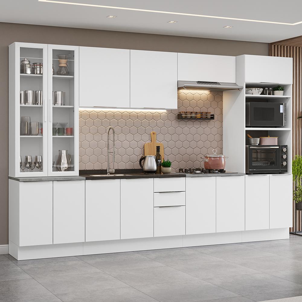 Armário de Cozinha Completa 340cm Branco Stella Madesa 01