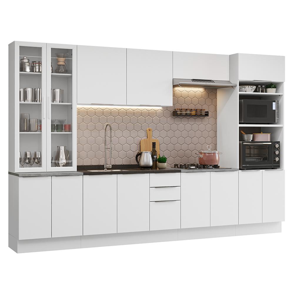Armário de Cozinha Completa 340cm Branco Stella Madesa 01