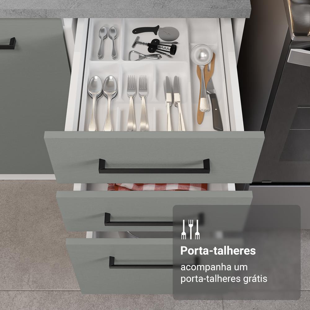 Armário de Cozinha Completa 340cm Branco/Cinza Agata Madesa 01