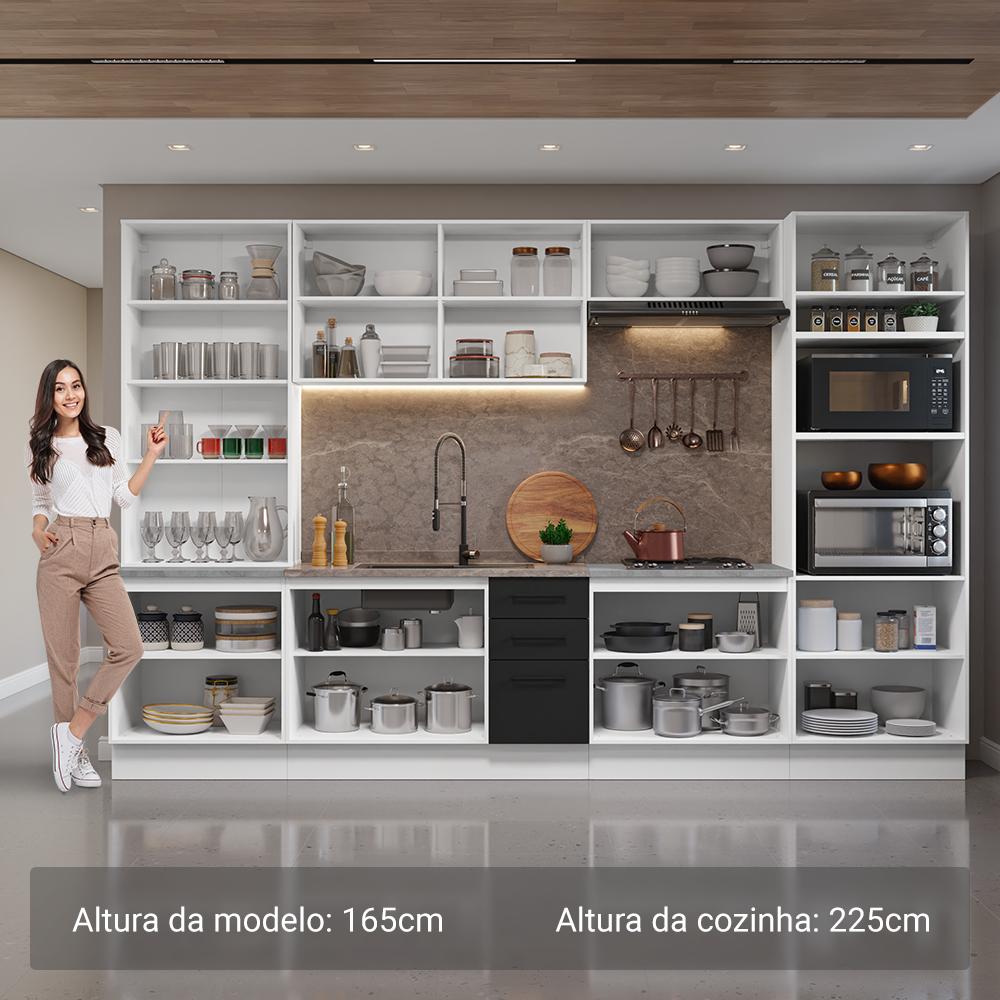 Armário de Cozinha Completa 340cm Branco/Preto Agata Madesa 01