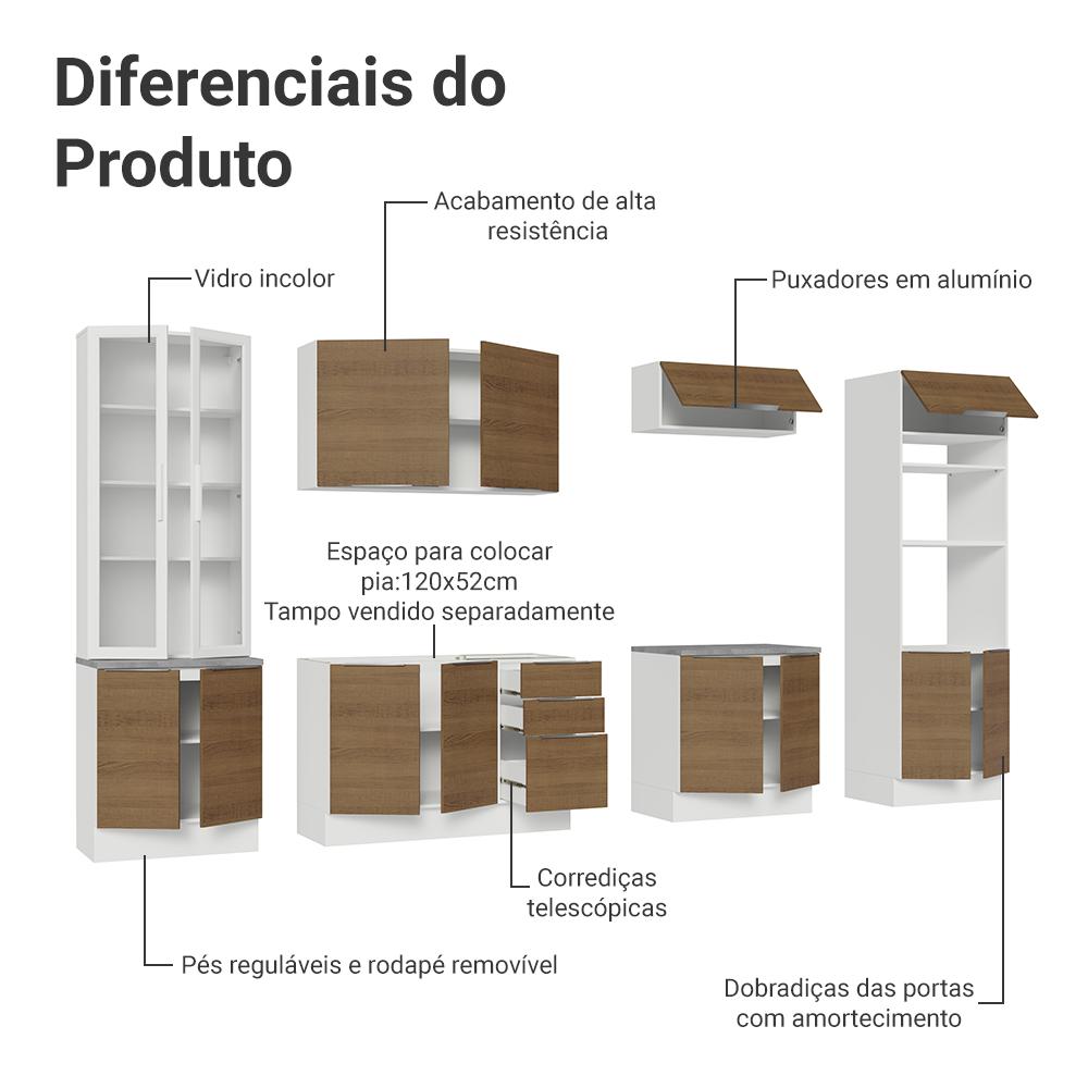 Armário de Cozinha Completa 340cm Branco/Rustic Stella Madesa 01