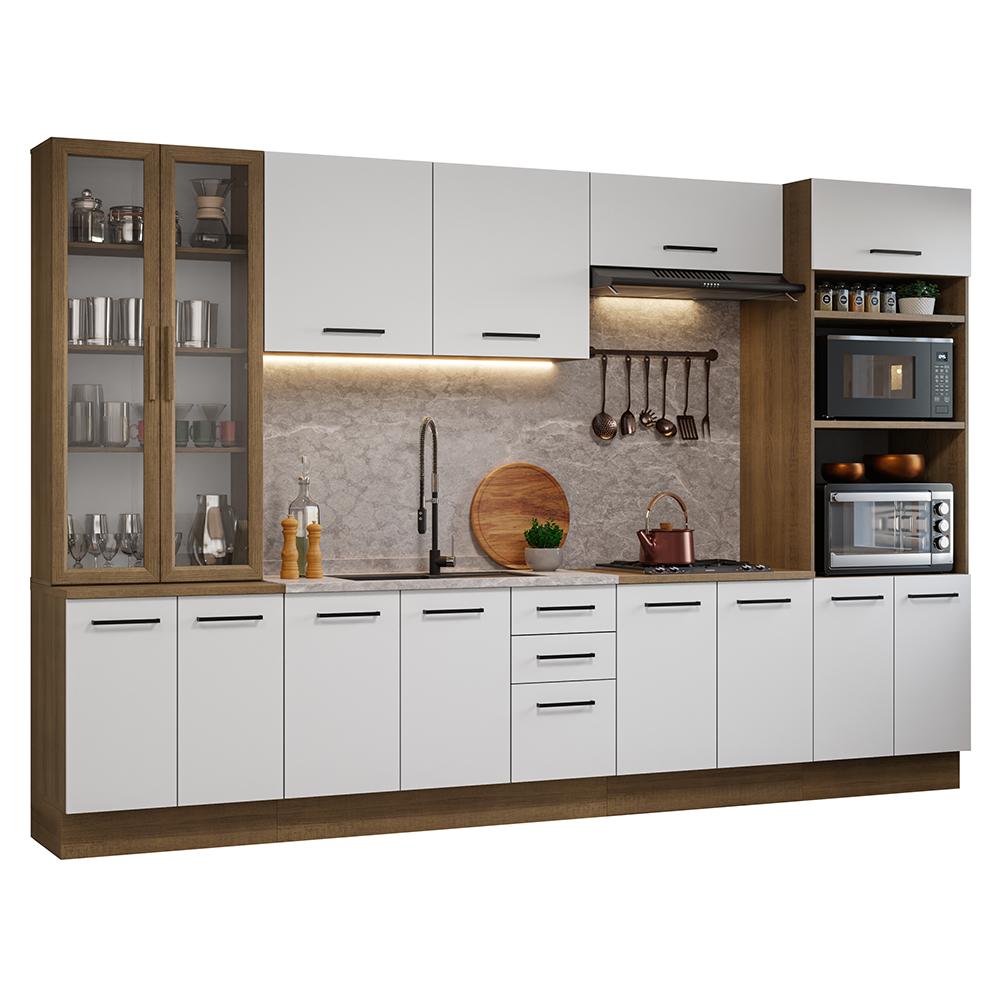 Armário de Cozinha Completa 340cm Rustic/Branco Agata Madesa 01