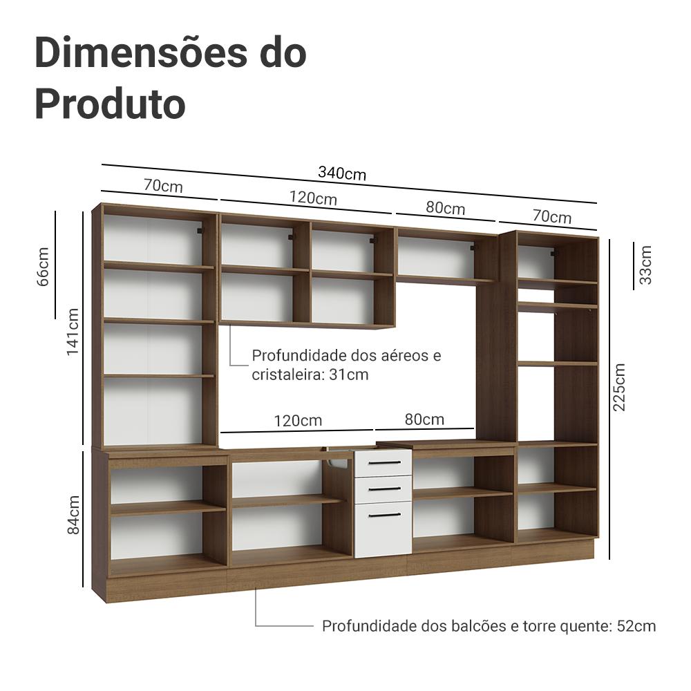 Armário de Cozinha Completa 340cm Rustic/Branco Agata Madesa 01