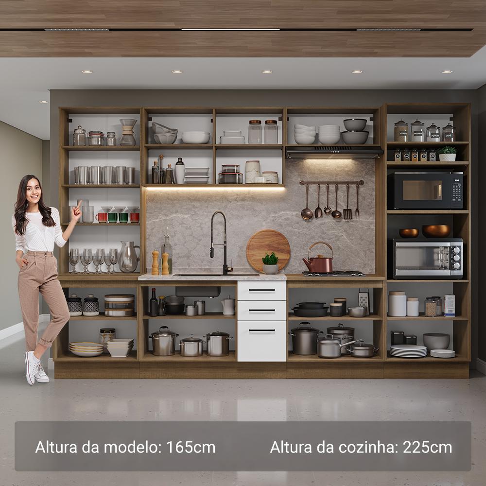Armário de Cozinha Completa 340cm Rustic/Branco Agata Madesa 01