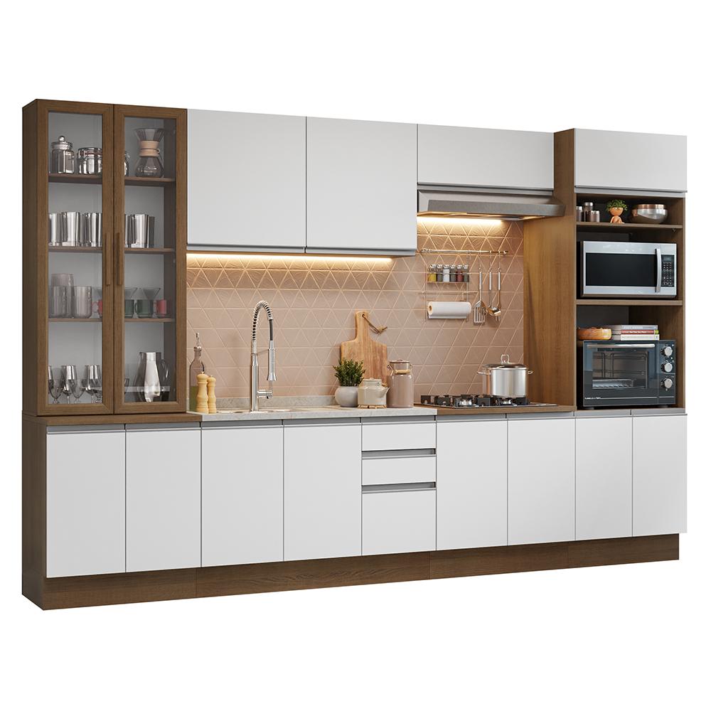 Armário de Cozinha Completa 340cm Rustic/Branco Glamy Madesa 01