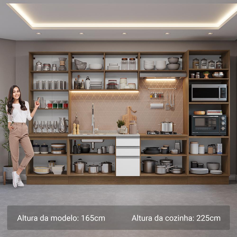 Armário de Cozinha Completa 340cm Rustic/Branco Glamy Madesa 01
