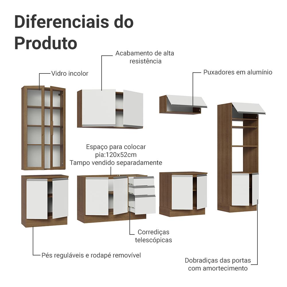 Armário de Cozinha Completa 340cm Rustic/Branco Glamy Madesa 01