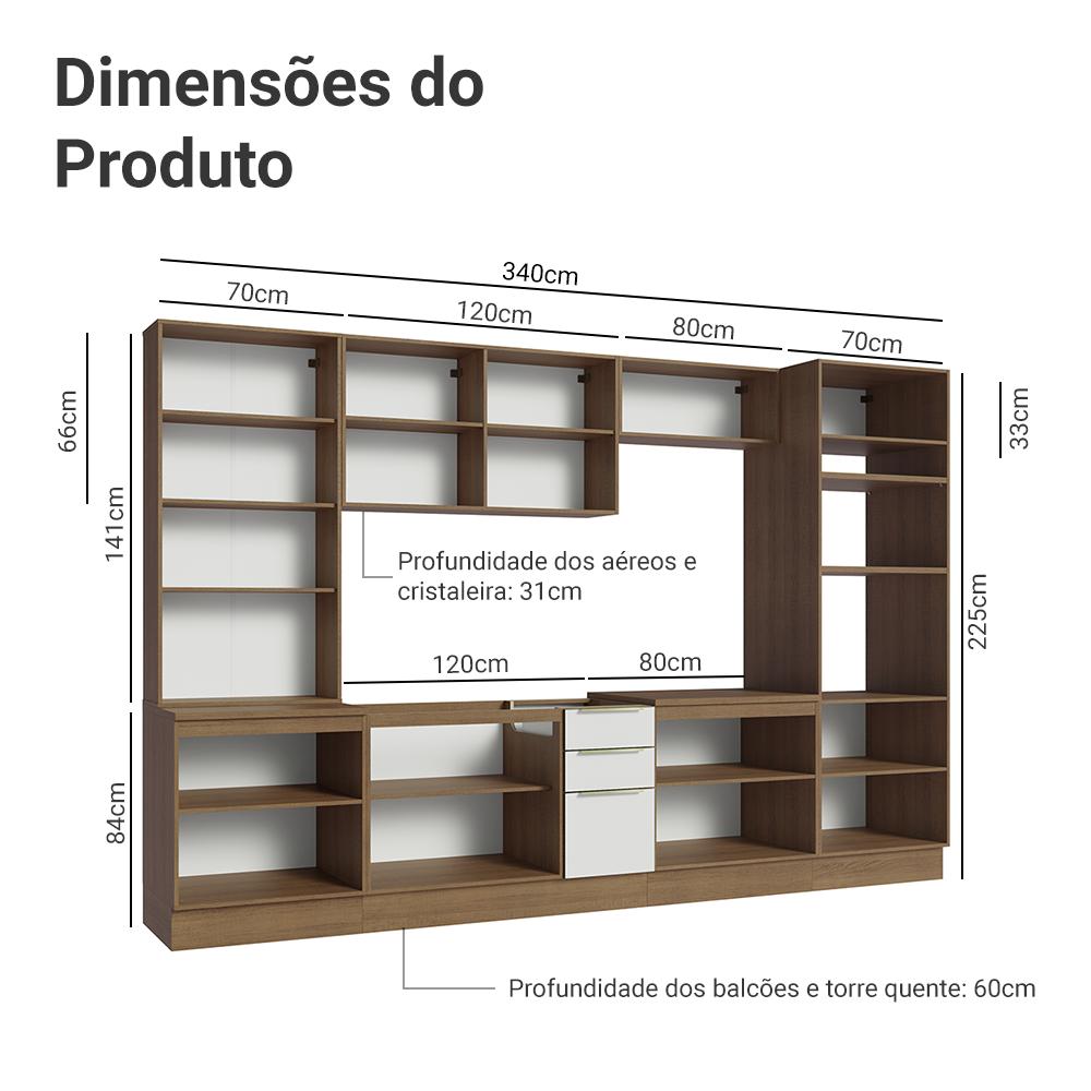 Armário de Cozinha Completa 340cm Rustic/Branco Veludo Lux Madesa 02