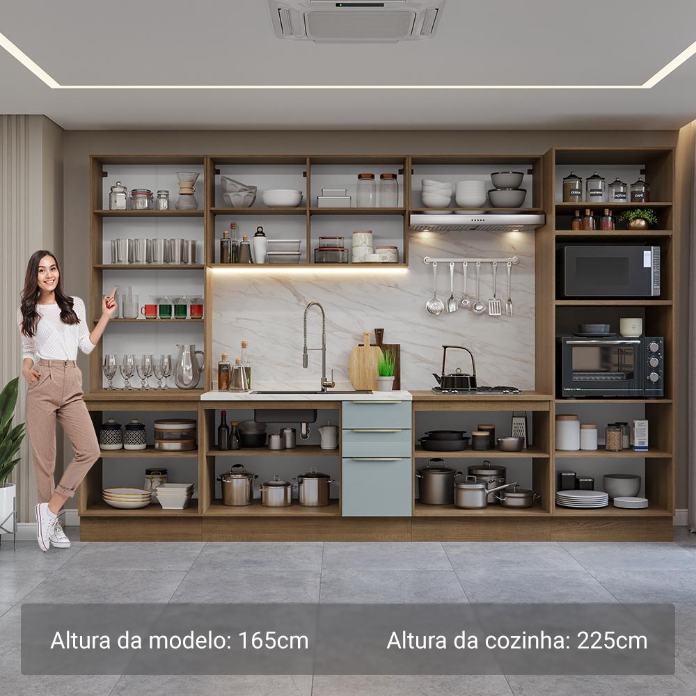 Armário de Cozinha Completa 340cm Rustic/Cinza Lux Madesa 02