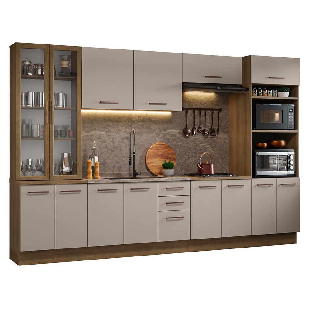 Armário de Cozinha Completa 340cm Rustic/Crema Agata Madesa 01