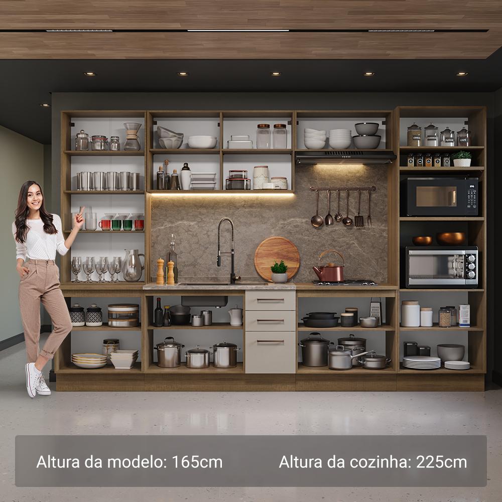 Armário de Cozinha Completa 340cm Rustic/Crema Agata Madesa 01