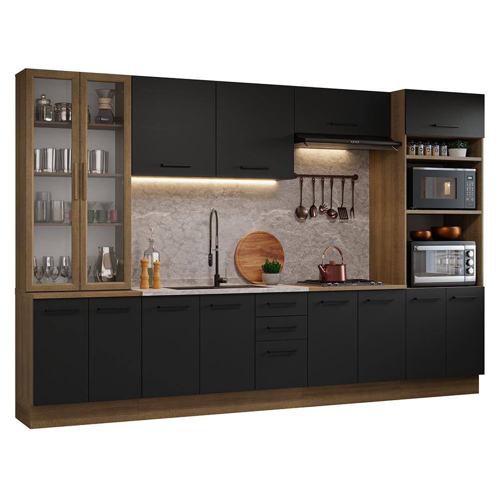 Armário de Cozinha Completa 340cm Rustic/Preto Agata Madesa 01