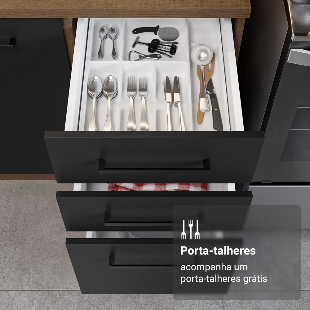 Armário de Cozinha Completa 340cm Rustic/Preto Agata Madesa 01