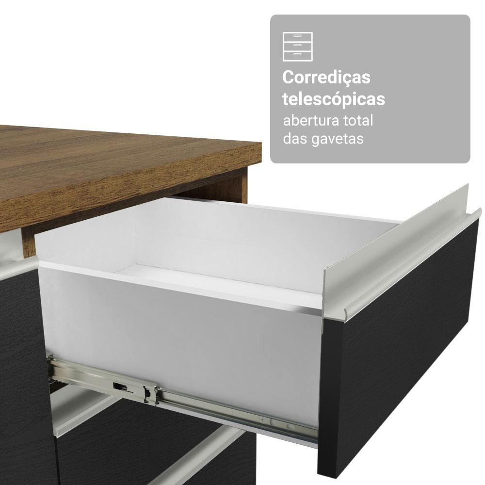 Armário de Cozinha Completa 340cm Rustic/Preto Glamy Madesa 01