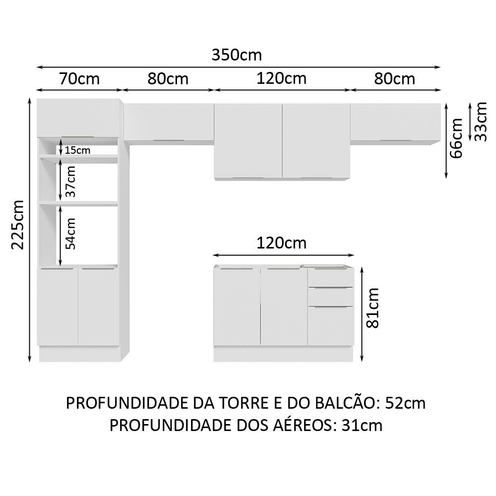 Armário de Cozinha Completa 350cm Branco Stella Madesa 0