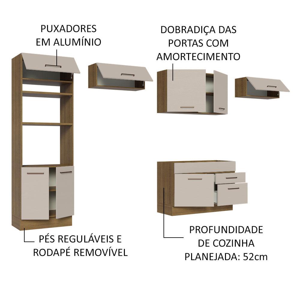 Armário de Cozinha Completa 350cm Rustic/Crema Agata Madesa 01