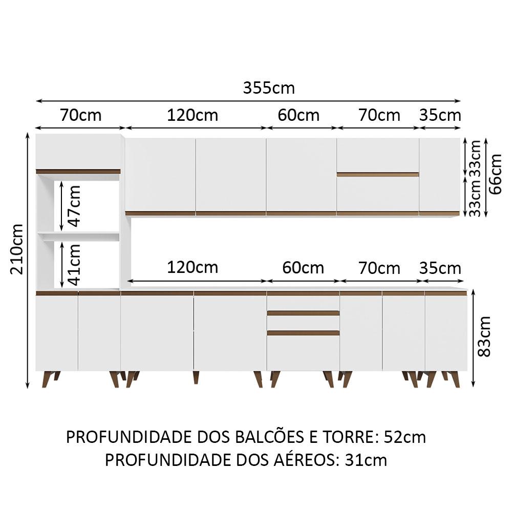 Armário de Cozinha Completa 355cm Branco Reims da Sabrina Madesa
