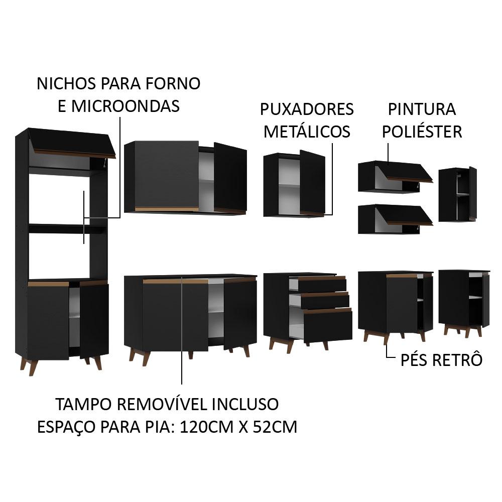 Armário de Cozinha Completa 355cm Preto Reims da Sabrina Madesa
