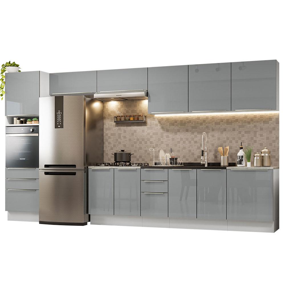 Armário de Cozinha Completa 400cm Branco/Cinza Lux da Thauane Madesa