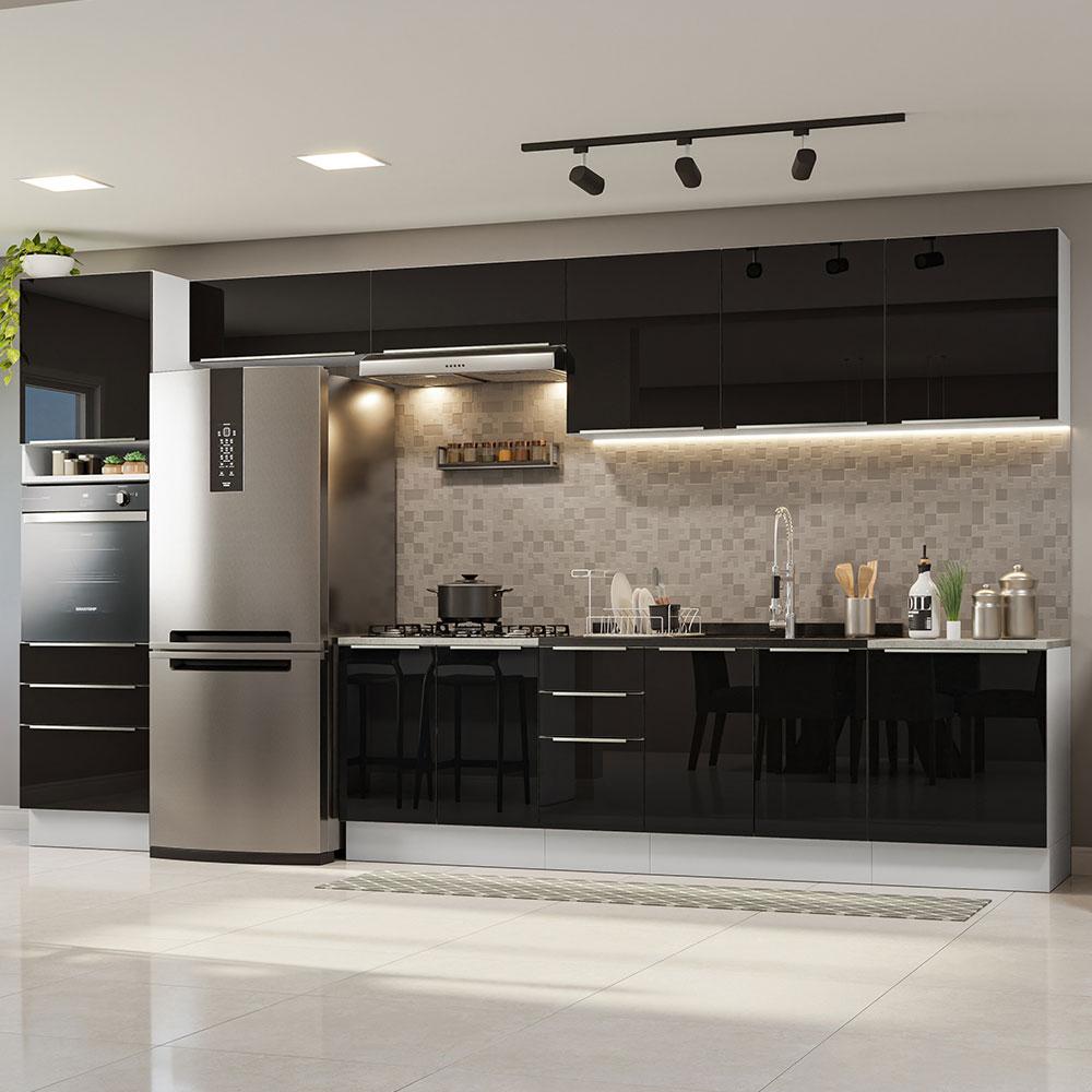 Armário de Cozinha Completa 400cm Branco/Preto Lux da Thauane Madesa