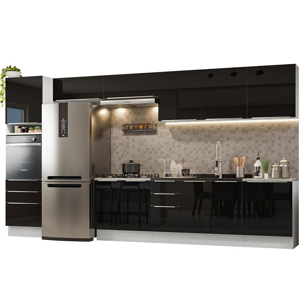 Armário de Cozinha Completa 400cm Branco/Preto Lux da Thauane Madesa