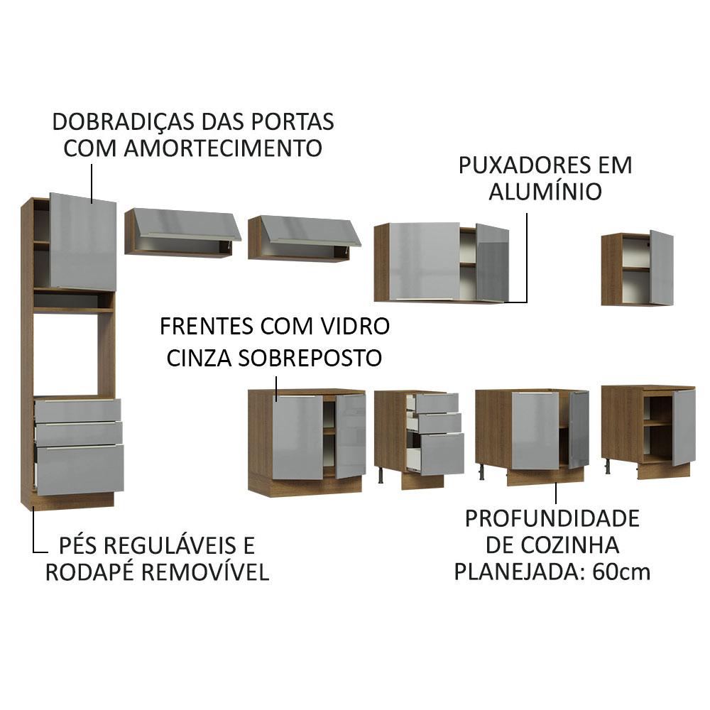 Armário de Cozinha Completa 400cm Rustic/Cinza Lux da Thauane Madesa