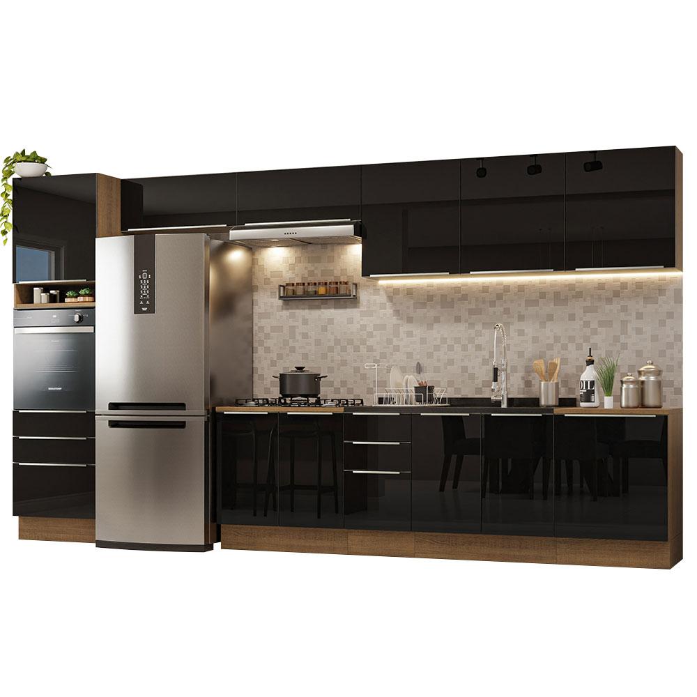 Armário de Cozinha Completa 400cm Rustic/Preto Lux da Thauane Madesa