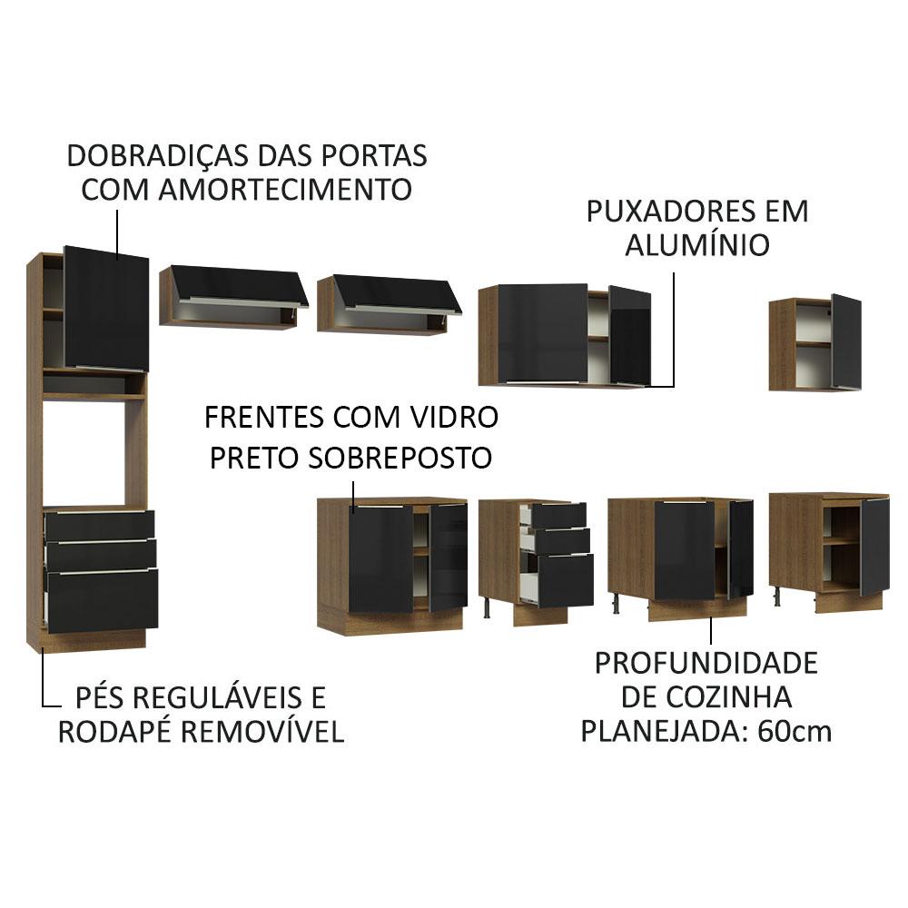 Armário de Cozinha Completa 400cm Rustic/Preto Lux da Thauane Madesa