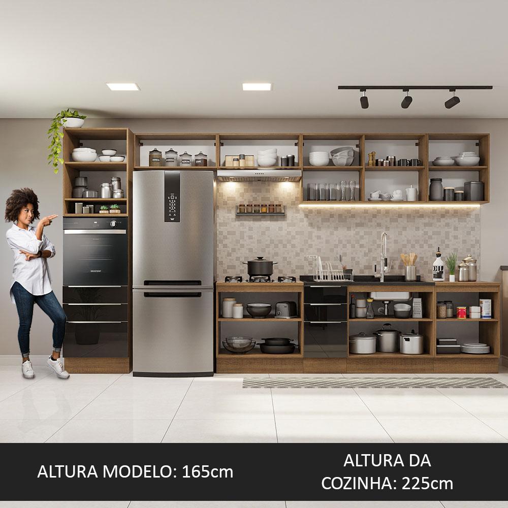 Armário de Cozinha Completa 400cm Rustic/Preto Lux da Thauane Madesa