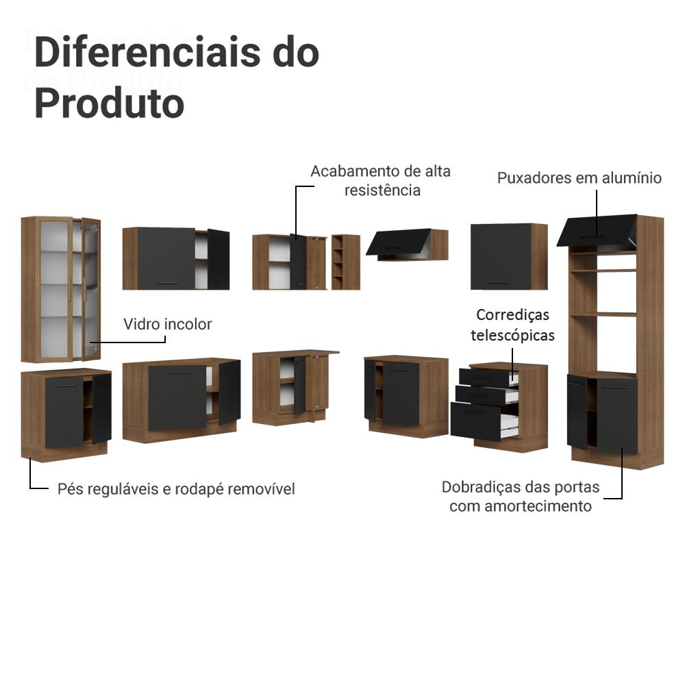 Armário de Cozinha Completa 549cm Rustic/Preto Agata Madesa 01