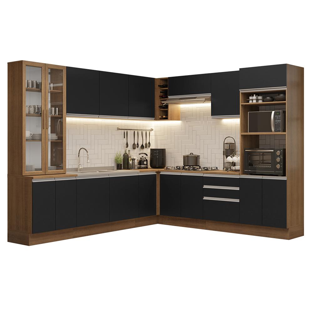 Armário de Cozinha Completa 549cm Rustic/Preto Glamy Madesa 01