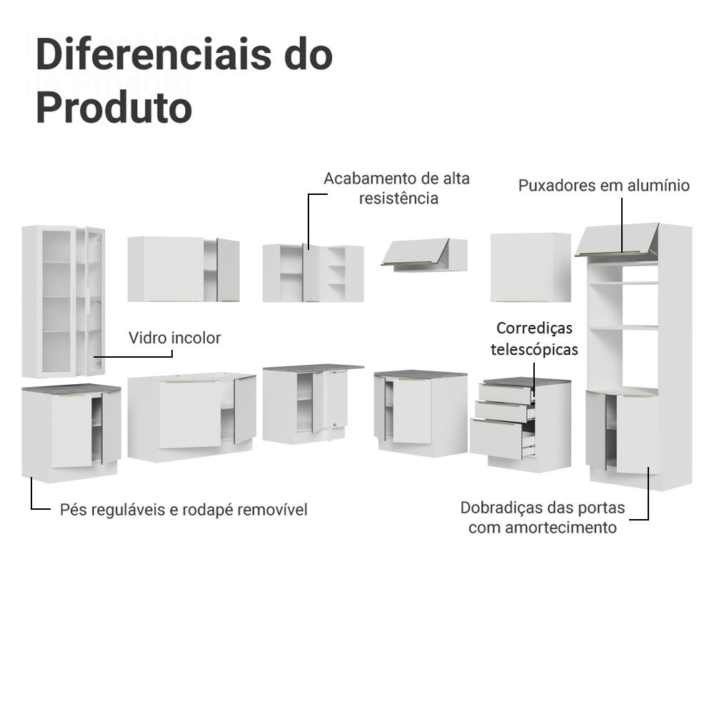 Armário de Cozinha Completa 566cm Branco/Banco Veludo Lux Madesa 01