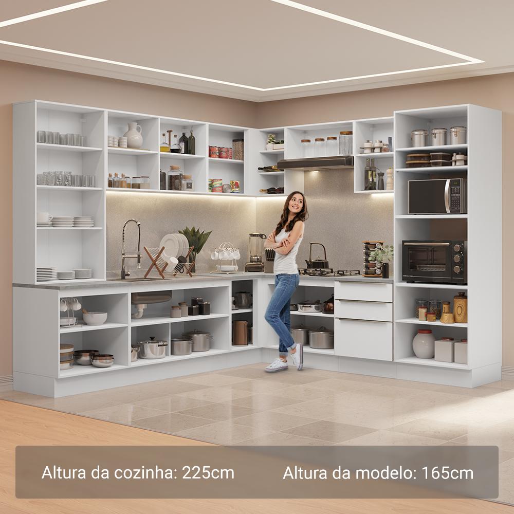 Armário de Cozinha Completa 566cm Branco/Banco Veludo Lux Madesa 01