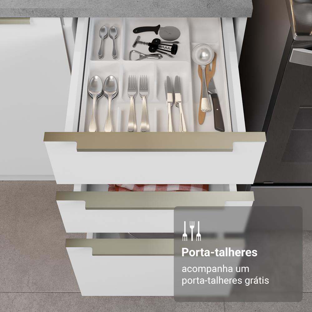 Armário de Cozinha Completa 566cm Branco/Banco Veludo Lux Madesa 01